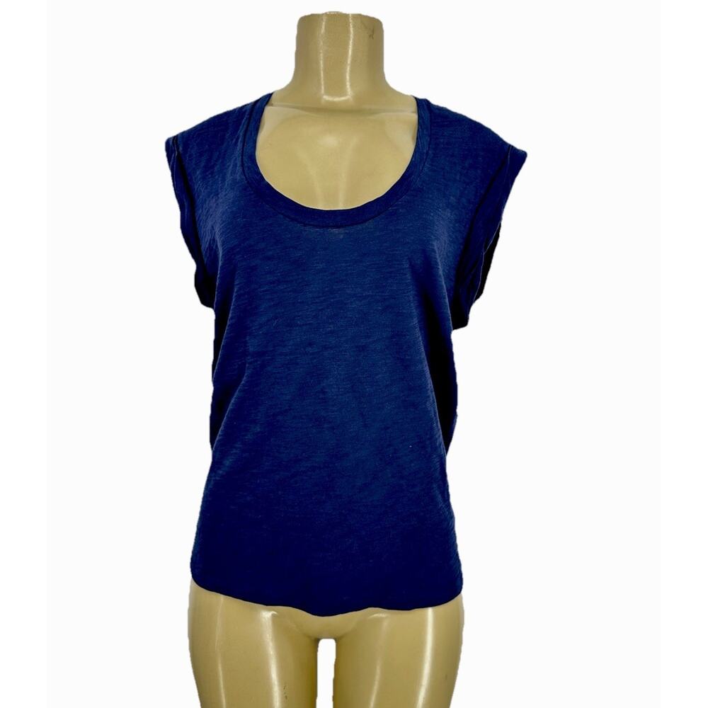 NEW Theory Small Women Cuff Wide Strap Scoop Tank Top Blue Cotton I6